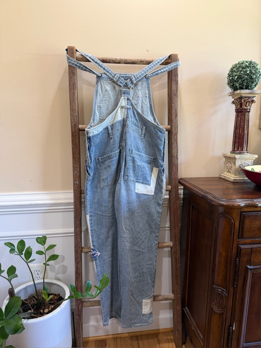 Pilcro Patchwork Light Blue Denim Overalls - Picture 4 of 6